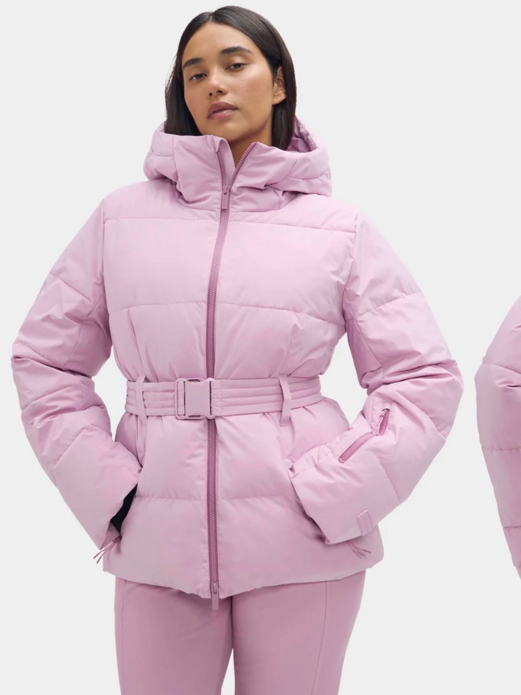 Women’s Belted Puffer Jacket - Light Pink
